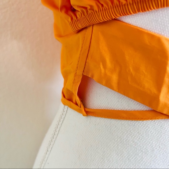 Nectarine Orange Parachute Surplice Ruched Strappy Cottagecore Crop Top - Picture 10 of 10